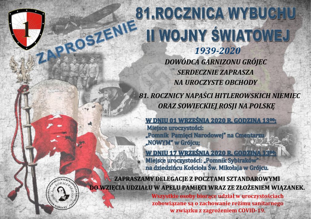 Dowódca Garnizonu Grójec zaprasza na obchody 81. rocznicy wybuchu II wojny światowej